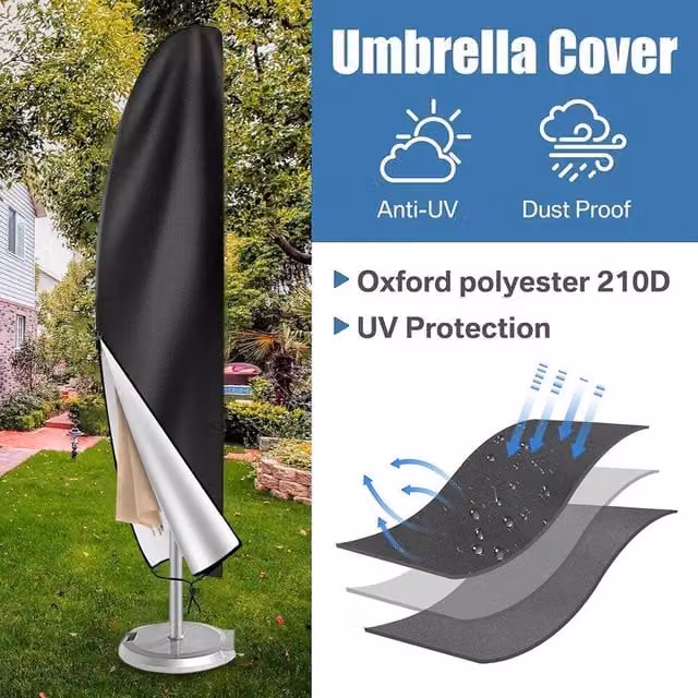 FLAVORA S Waterproof Black Polyester Cover for Cantilever Banana Parasols, Height: 205 cm