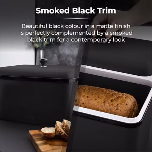 Tower Sera Airtight Bread Bin in Black and Stainless Steel – 6