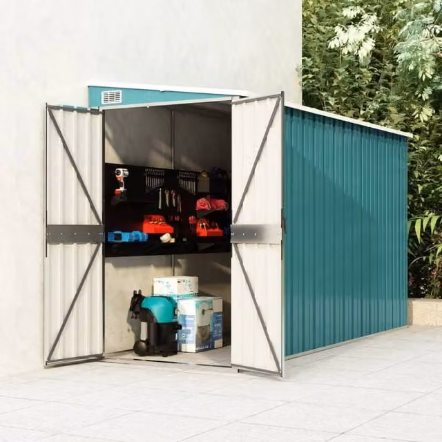 Berkfield Home Green Wall-mounted Lean-to Garden Shed with Pent Roof and Double Doors, W/D/H: 118 x 288 x 178 cm