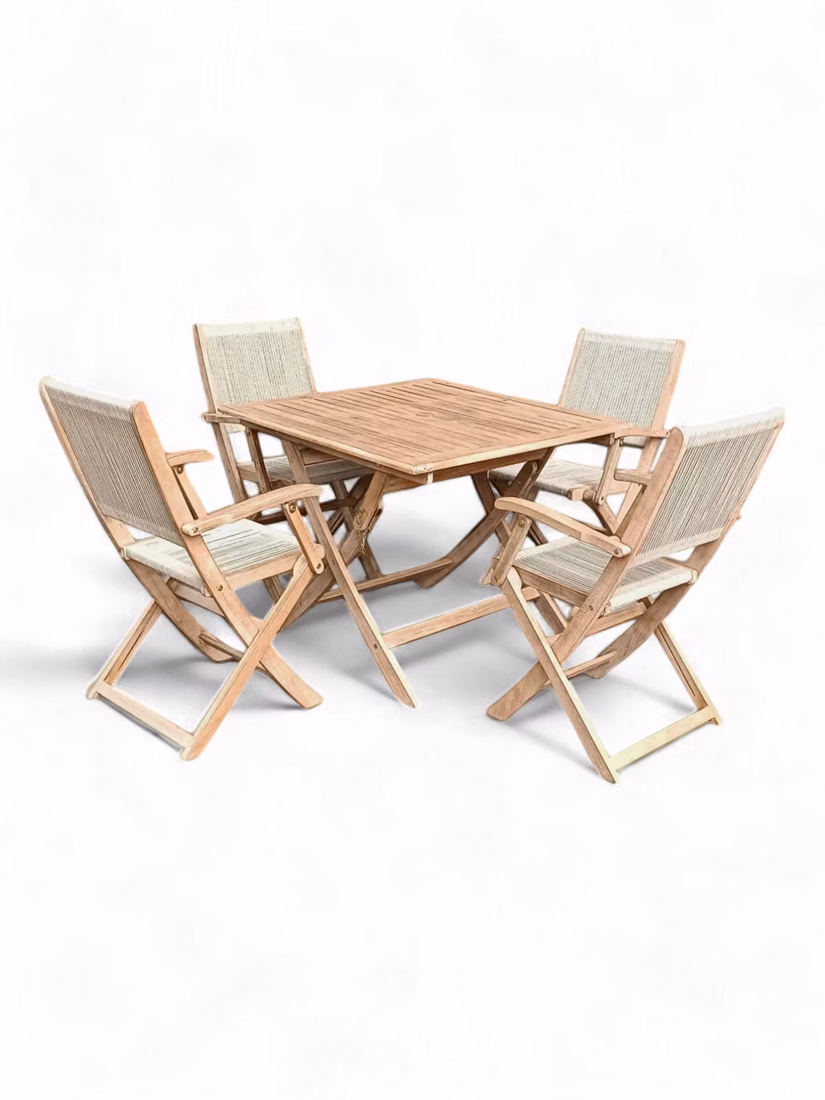 Royalcraft London 90cm Square Folding Garden Dining Set with 4 Natural Acacia Wood Rope Armchairs – 2