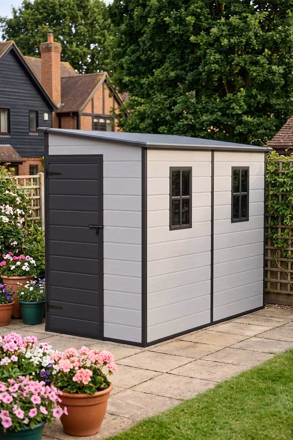 Living and Home Grey Pent Roof Outdoor Garden Tool Storage Shed, W: 243.8 cm x D: 121.9 cm x H: 183.0 cm – 2