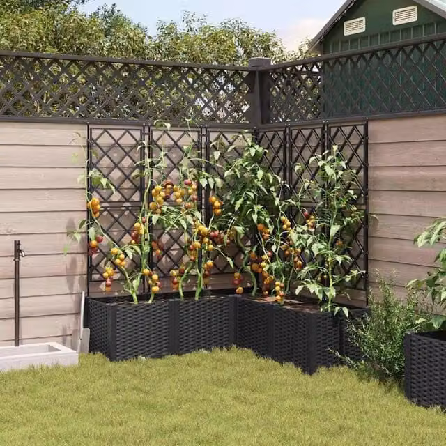 Berkfield Home Green Garden Planter with Trellis, 5 Pieces, Black, W/D/H: 120 x 120 x 143 cm – 1