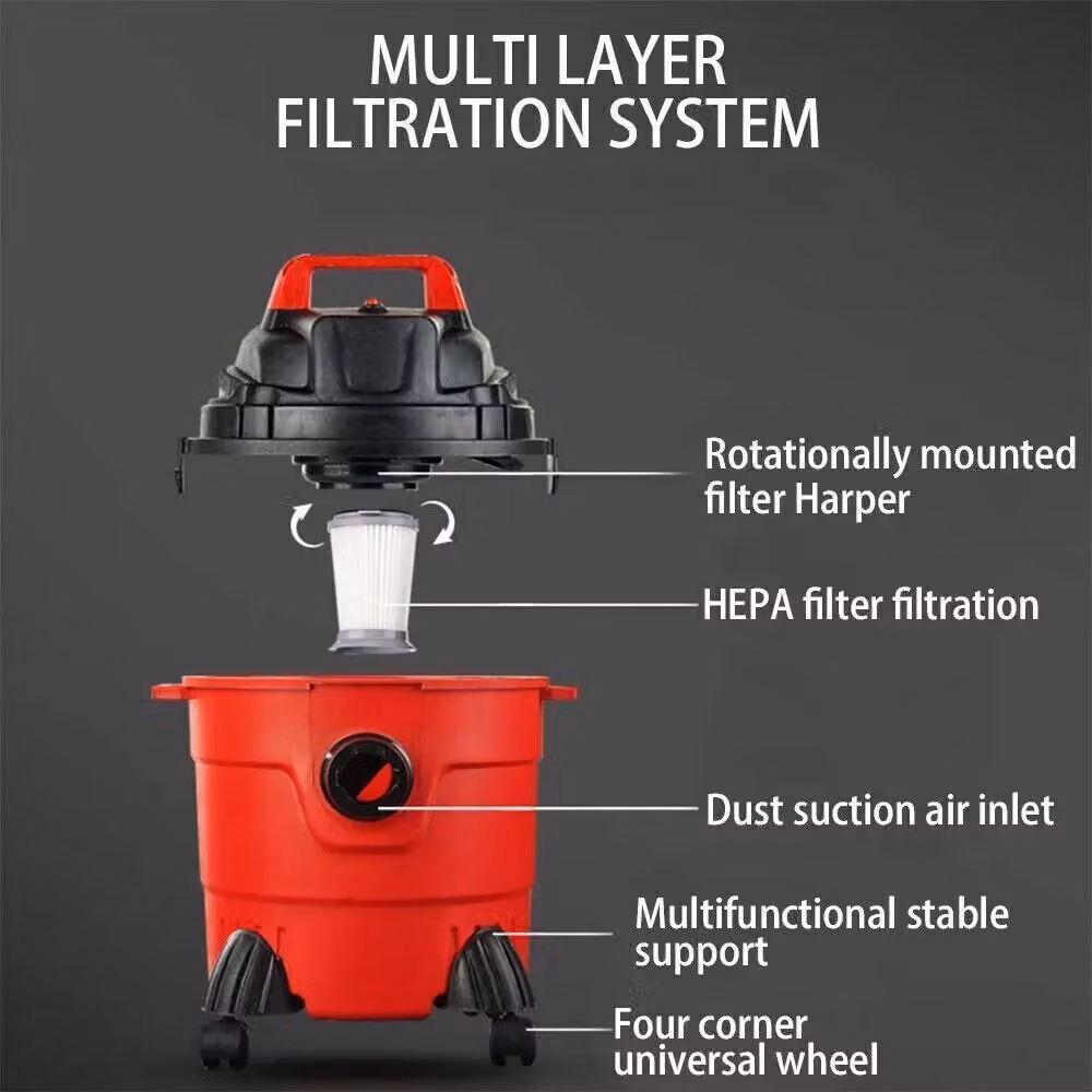 Hinsinc Heavy Duty Wet and Dry Vacuum Cleaner with Hose and Washable Filter, Red, 15 Litres – 3