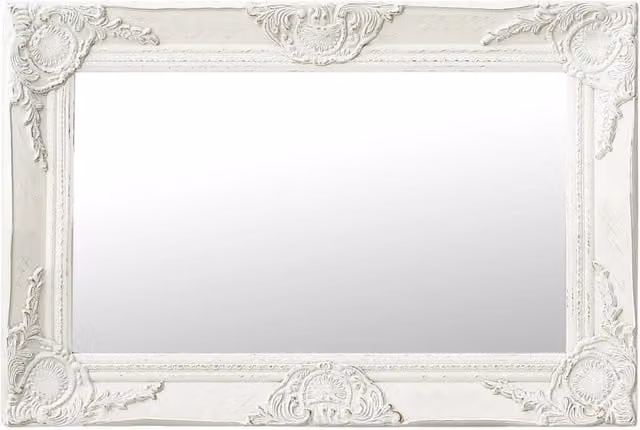 Berkfield Home Antique Baroque Style Rectangular Wall Mirror, White, W: 60 cm, H: 40 cm