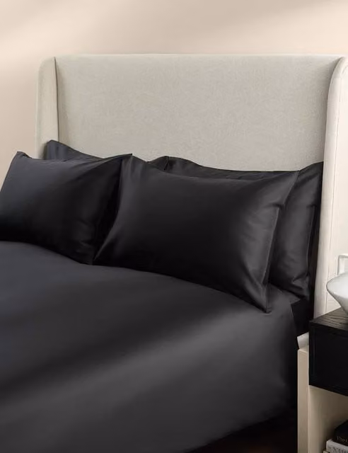M&S x Kelly Hoppen 500 Thread Count Pure Cotton Sateen Bedding Set, Black, 140 x 200 cm