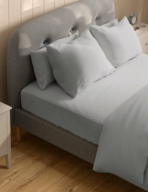 M&S Pure Cotton 300 Thread Count Deep Fitted Sheet, Light Grey, 200 x 200 cm