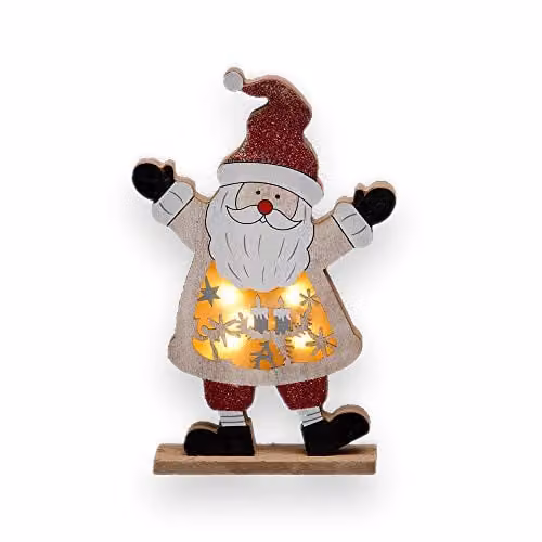 Shatchi LED Wooden Santa Christmas Tabletop Ornament, Multicolour, Height: 27 cm