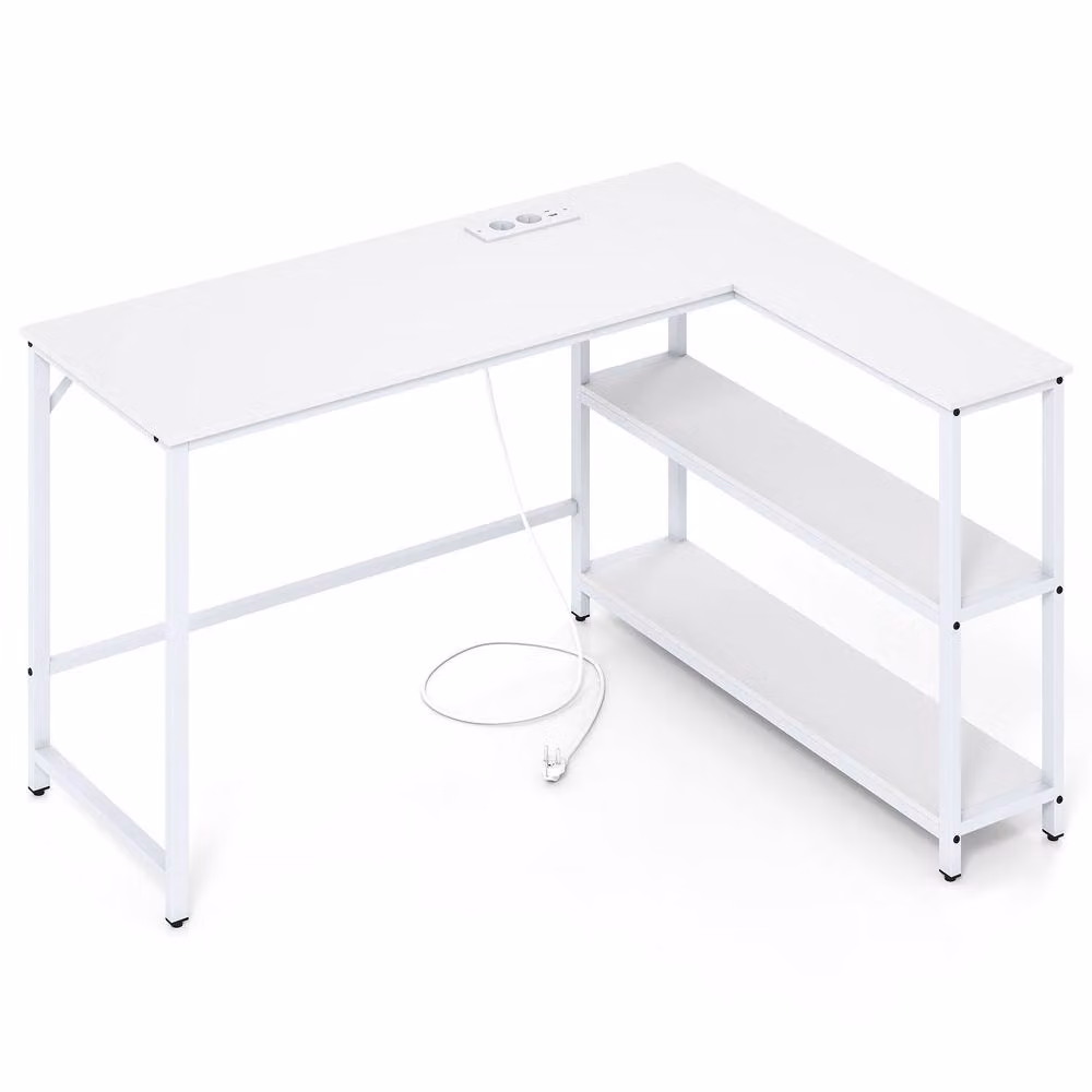 Costway L-Shaped Corner Computer and Writing Desk with Storage Shelves in White – 2