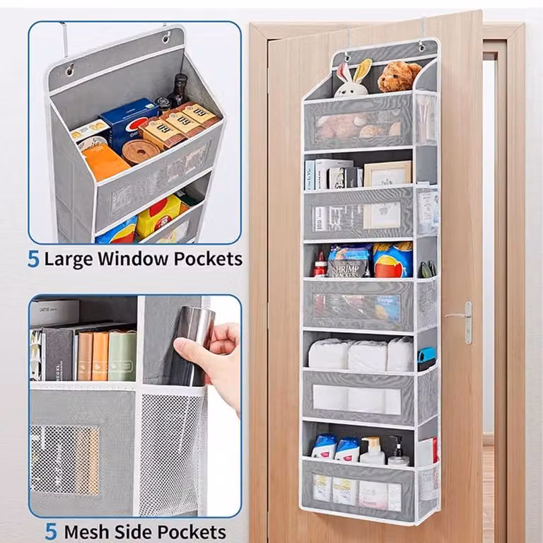 EONLION Grey 5-Pocket Over the Door Hanging Organiser, Width: 50 cm