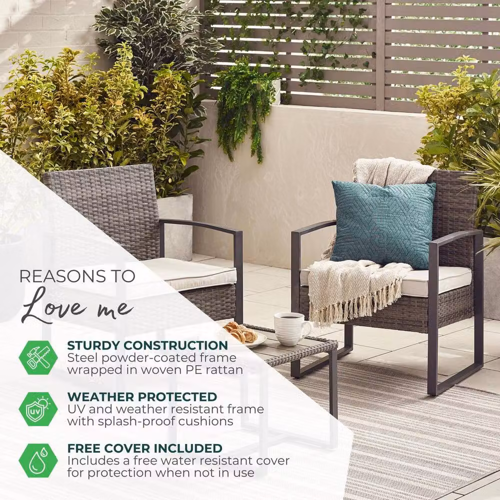 FurnitureboxUK Algarve 2 Seater Rattan and Metal Bistro Set in Black and Grey – 4