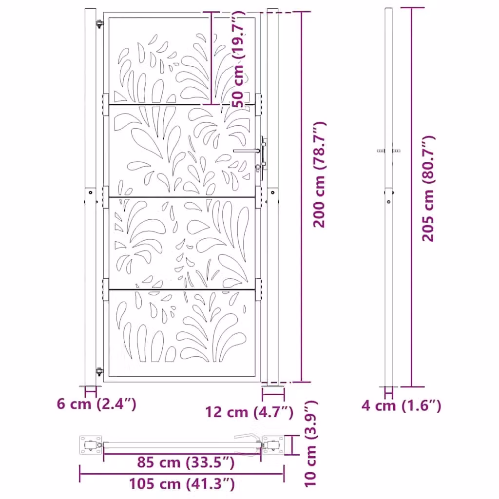 Berkfield Black Steel Wave Design Garden Gate, W: 105 cm, H: 205 cm – 5