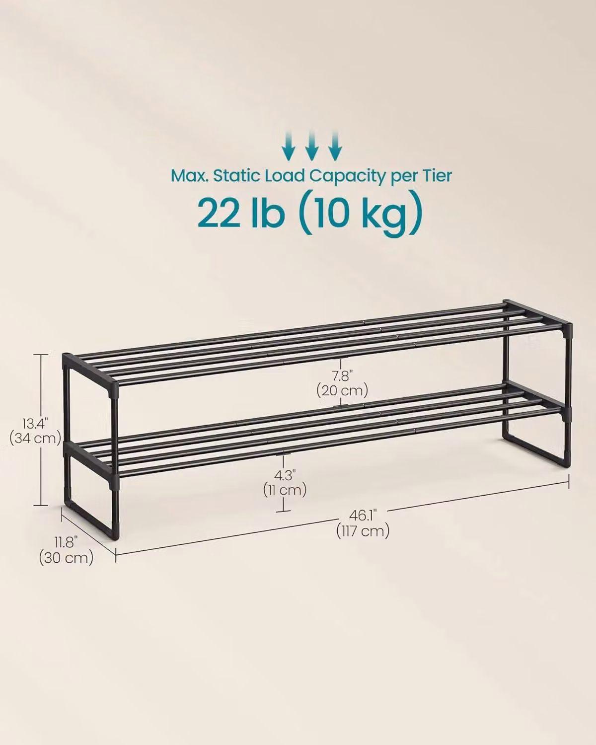 SONGMICS 2-Tier Stackable Metal Shoe Storage Rack Organiser in Black – 2