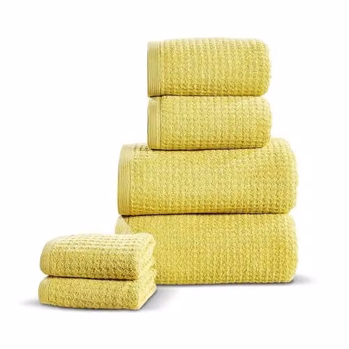 Rapport Home Six Piece Waffle Pique Cotton Towel Set in Jive Green, 480gsm – 1