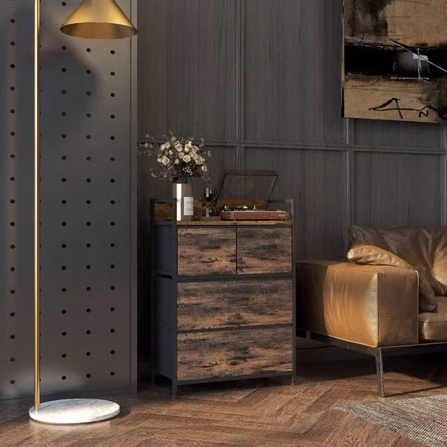 STILVORA Industrial Chest of Drawers with Fabric Drawers in Rustic Brown