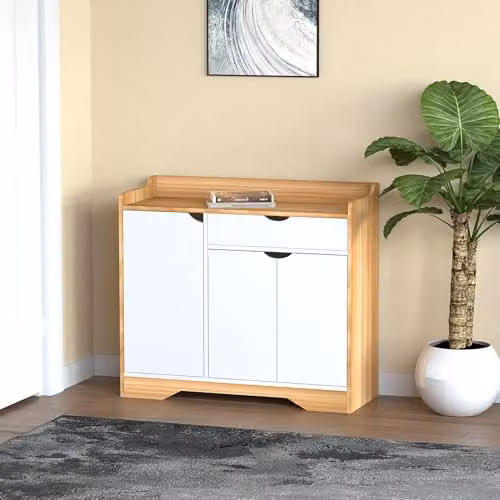 HYGRAD Modern Wooden Hallway Shoe Storage Cabinet in Oak Natural, W/D/H: 90 x 35 x 80 cm