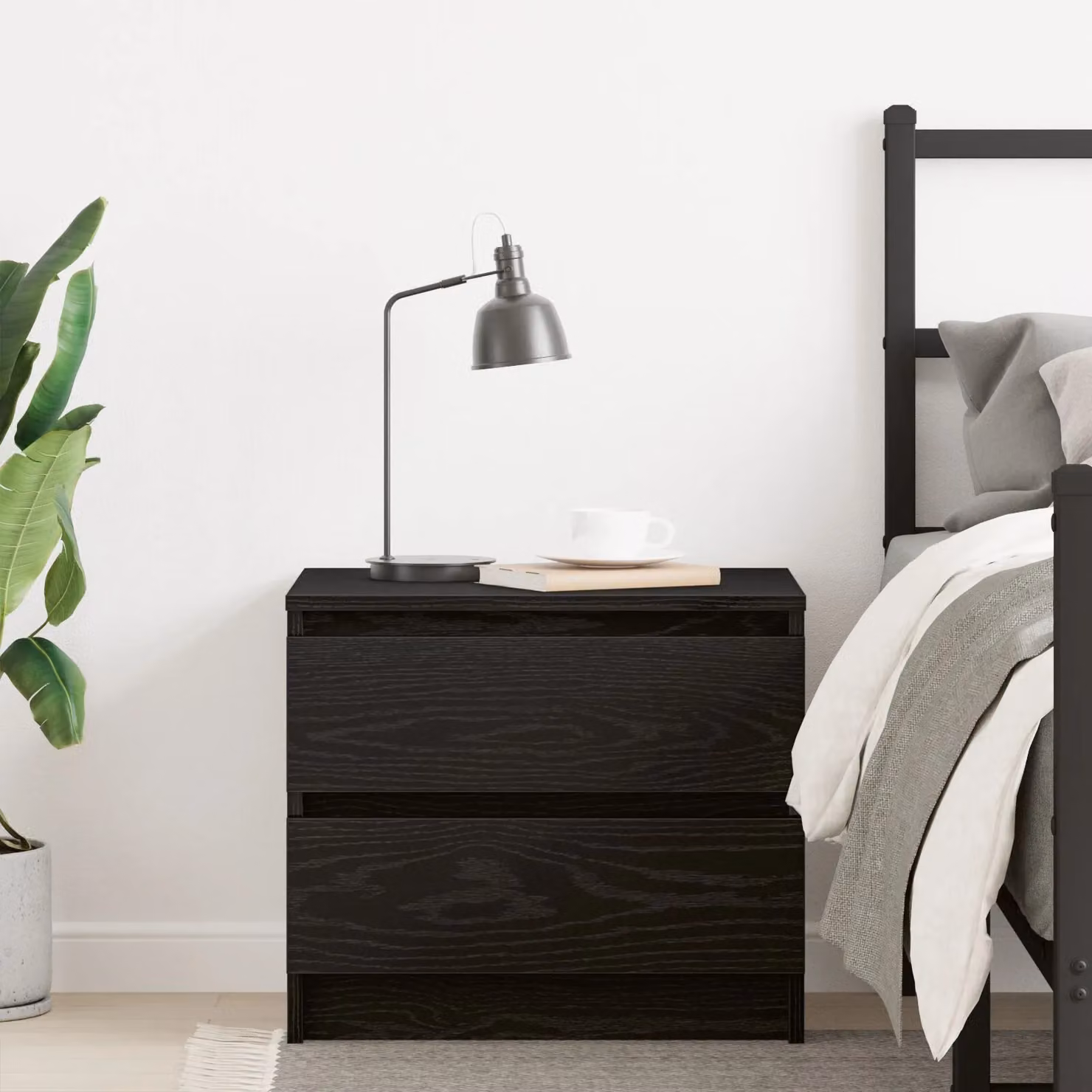 Berkfield Home Modern Black Oak Nightstand, W: 50 cm, D: 40 cm, H: 43.5 cm – 3