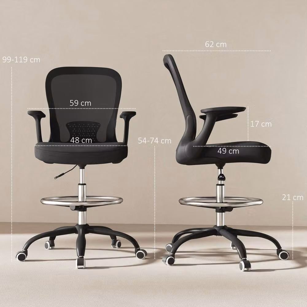Rolipo Ergonomic Mesh Draughtsman Office Chair with Foot Ring in Black – 5