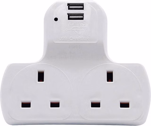 Innoteck 2 Plug Adaptor with 2 USB Charging Ports, White