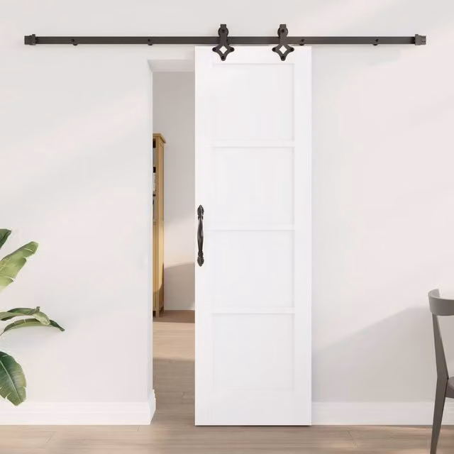Berkfield Home Orkdal Modern White Lacquered Solid Wood Pine Sliding Door with Hardware Set H: 198.5 cm, W: 61.0 cm