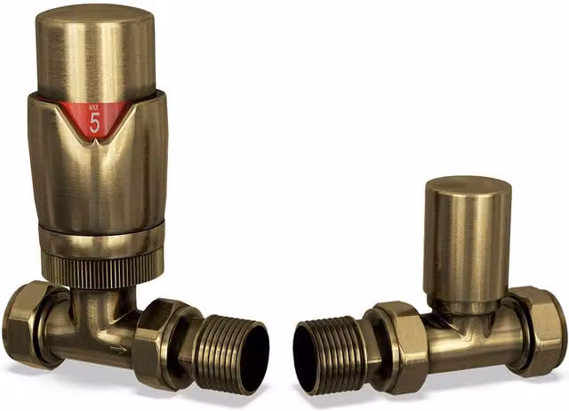 UK Radiators Stirling Bold Thermostatic Radiator Valve and Lockshield Corner Set in Antique Brass – 5