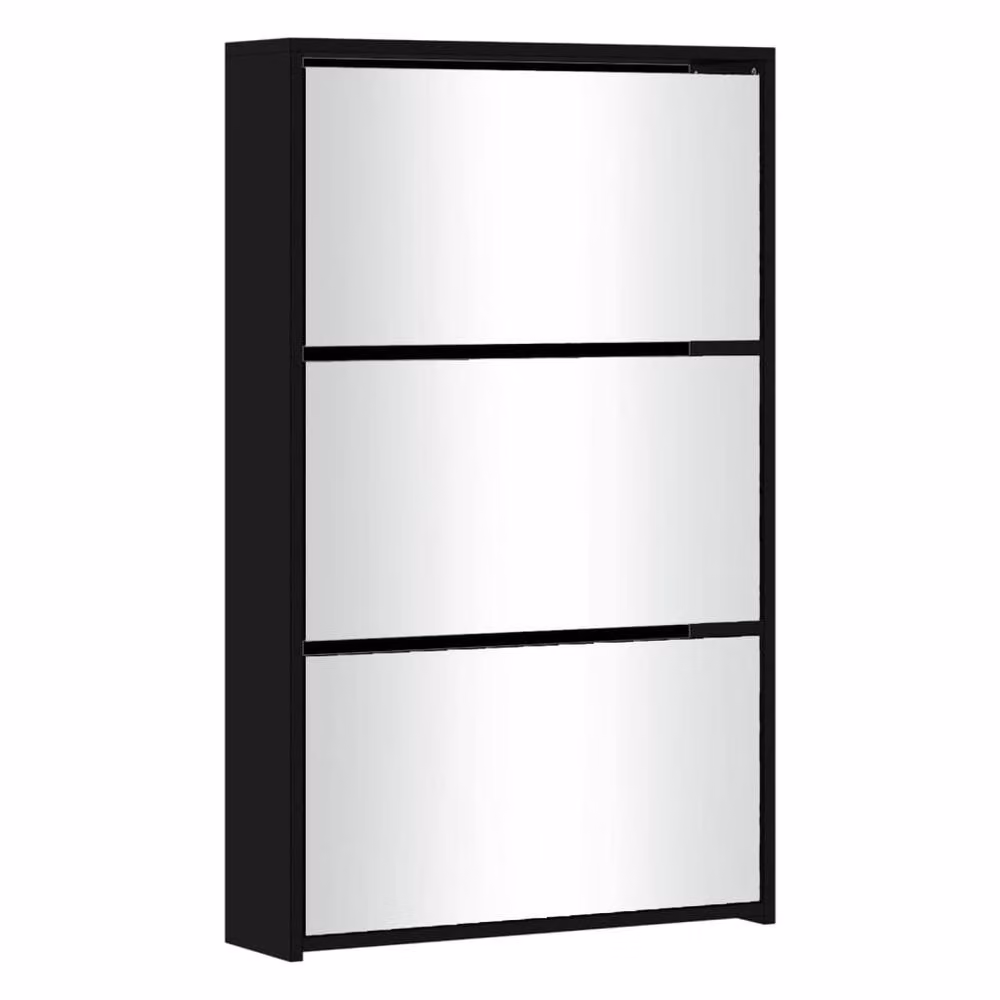 Berkfield Home Modern Black Shoe Cabinet with Mirror, W/D/H: 63 x 17 x 102.5 cm – 3