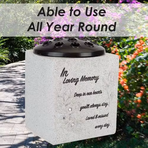 VFM e-Store Memorial Condolence Flower Pot Ornament, Grey, W/D/H: 14 x 13.5 x 13.5 cm – 4