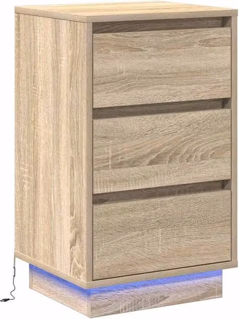Berkfield Home Modern Bedside Cabinet with Integrated LED Lighting in Sonoma Oak and Beige, W: 39 cm, D: 34.5 cm, H: 65 cm