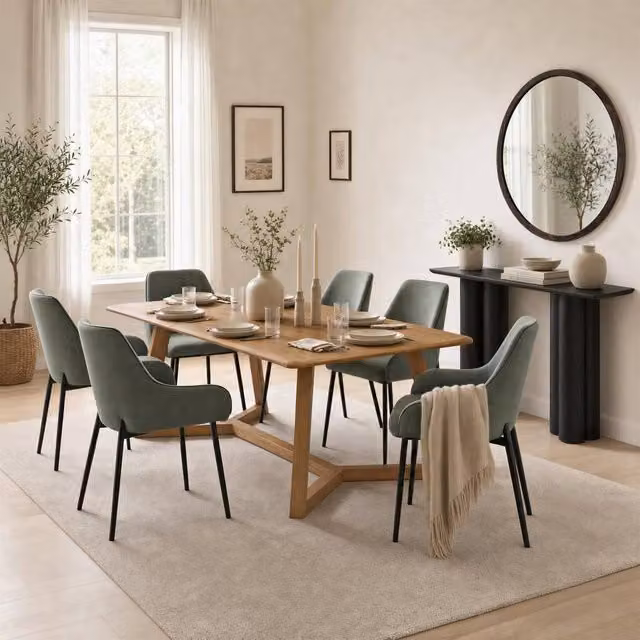 FurnitureboxUK Lulworth Walnut Effect Wood Dining Table and 6 Green Beaumont Chairs in Brown – 1
