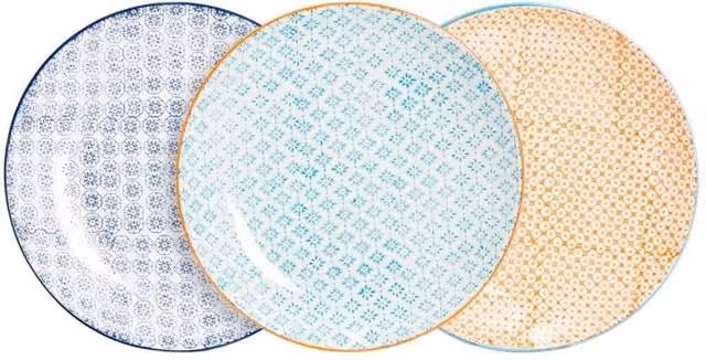 Havendro Set of 6 Hand-Printed Multicolour Porcelain Dinner Plates, Diameter: 25.5 cm