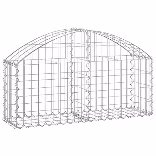 vidaXL Arched Gabion Basket in Silver Galvanised Steel, W/D/H: 100 x 30 x 40/60 cm – 1