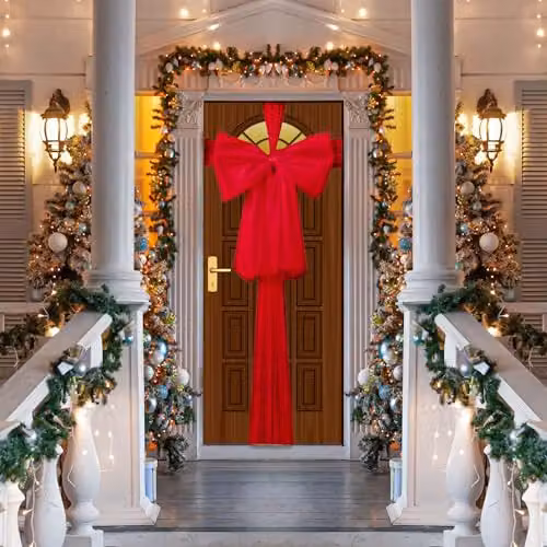 SHATCHI Red Christmas Door Bow 9m Giant Textile Bow for Festive Home Decoration – 4