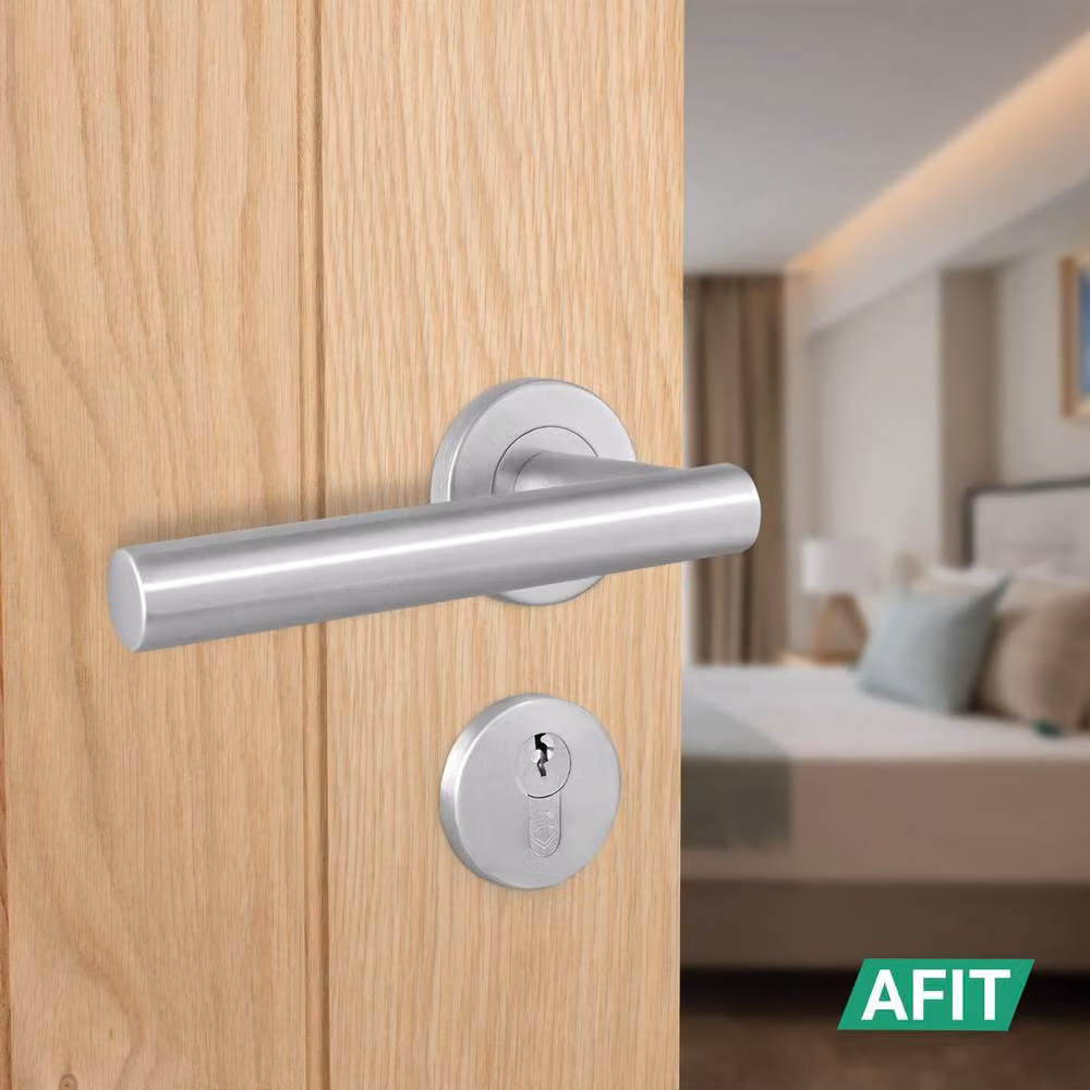 AFIT Satin T-Bar Lever on Rose Euro Lock and Hinge Kit with Thumbturn in Silver – 4