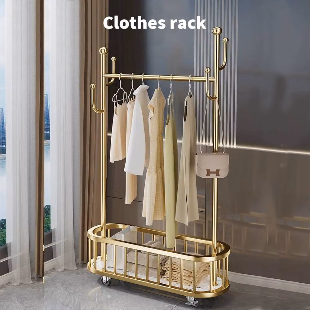 KORVIXA Gold Metal Clothes Rail with Dual Hook and Rail Matrix, Height: 170 cm, Width: 50 cm – 4