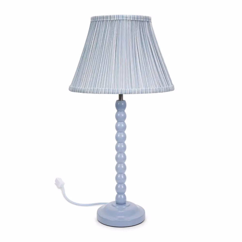 ValueLights Bobbins Powder Blue Table Lamp with Green Arrow Fabric Pleated Shade – 2