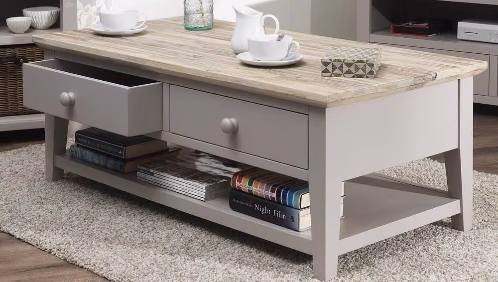 Statement Furniture Florence Rectangular Coffee Table with Drawers in Taupe Acacia Wood – 4