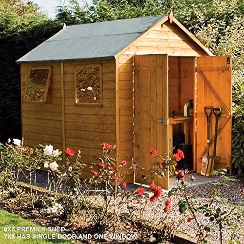 Rowlinsons Premier Range Gable Shed in Brown, W: 194.5 cm, D: 246 cm, H: 232 cm