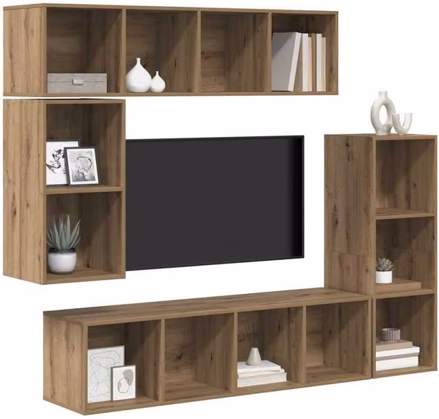 Berkfield Home Modern Wall-mounted 4 Piece Storage Set in Artisan Oak Brown