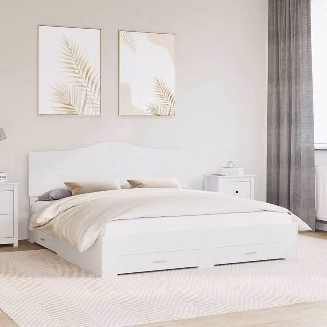Berkfield Home Modern Bed Frame with Headboard and Drawers in White, Engineered Wood, W/D/H: 180 x 200 cm