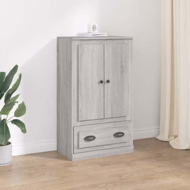 Berkfield Home Grey Sonoma Highboard with Hinged Doors and Drawers, W/D/H: 60 x 35.5 x 103.5 cm