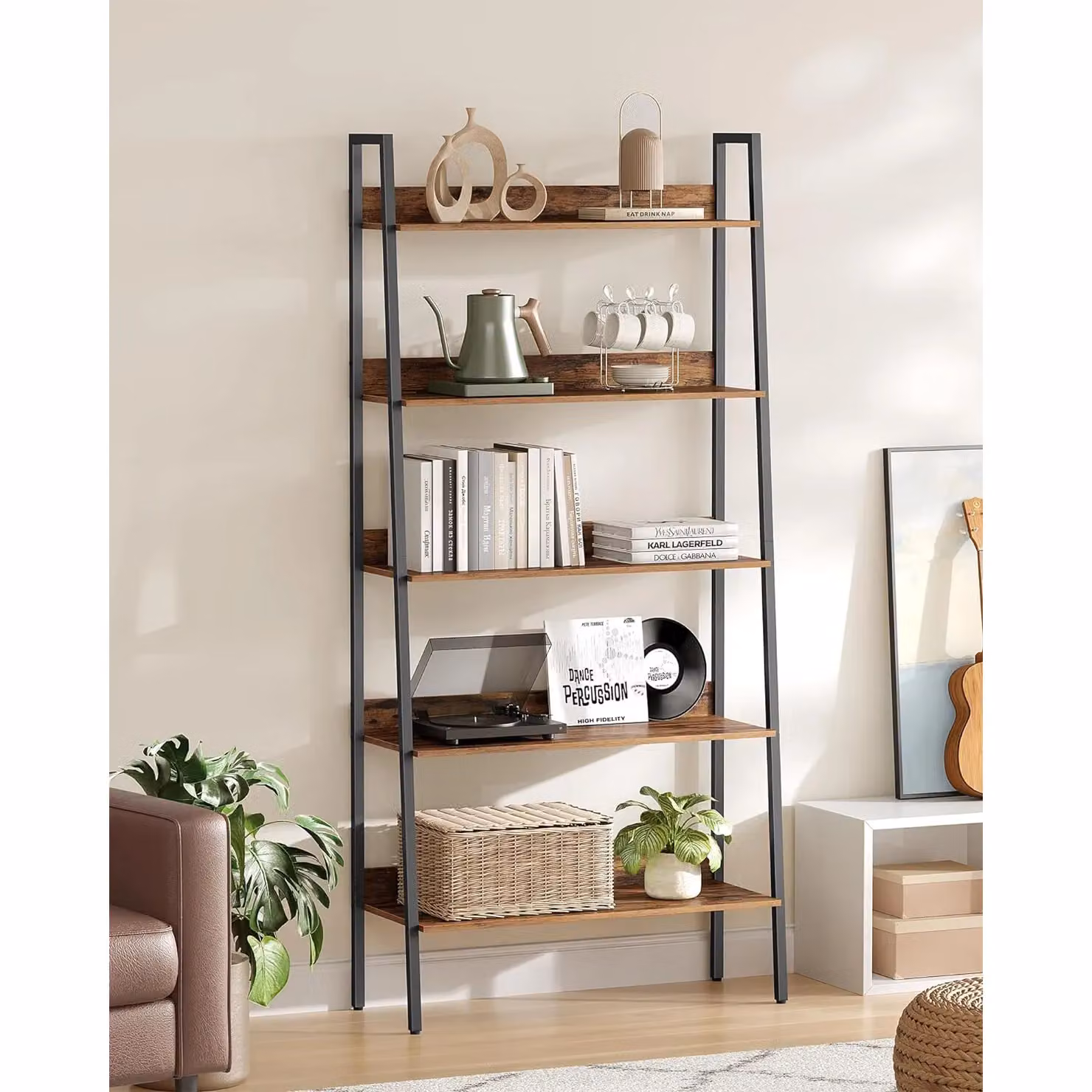 VASAGLE 5 Tier Industrial Narrow Ladder Shelf for Home or Office in Brown – 2