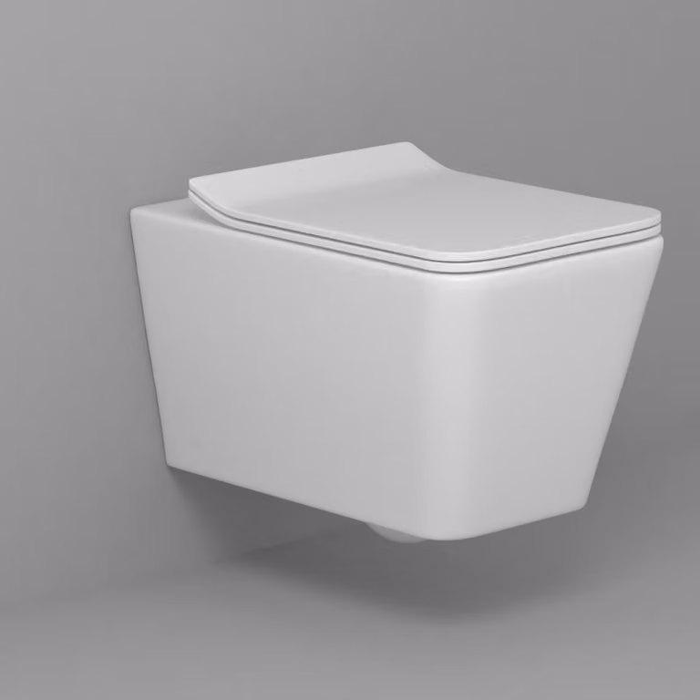 Royal Bathrooms Elena White Rimless Wall Hung Short Projection Ceramic Toilet with Slim Soft Close Seat