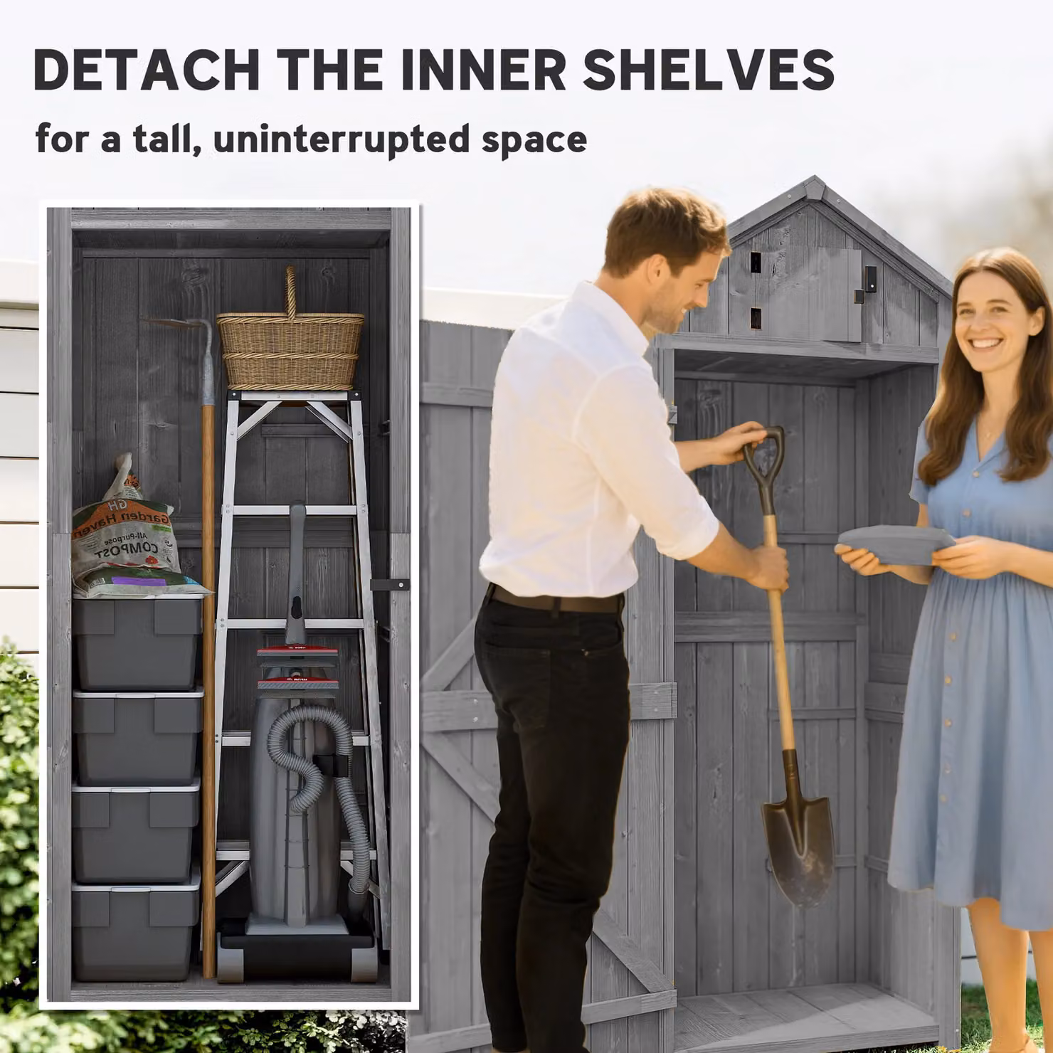 Outsunny Grey Wooden Garden Storage Shed with Internal Shelving, W/D/H: 77 x 54 x 179 cm – 6