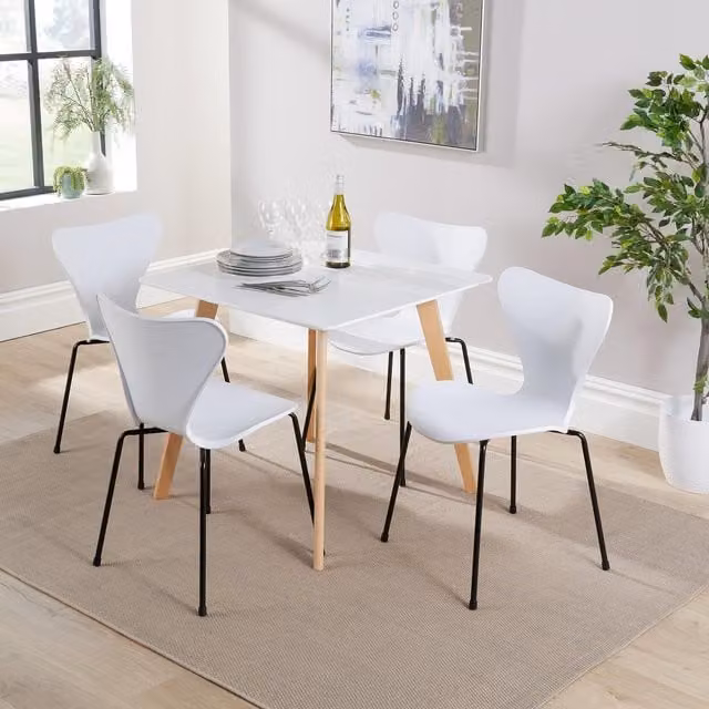 Home Source Trinity Dining Set with Square Table and 4 Chairs in White, Black, Blue or Grey