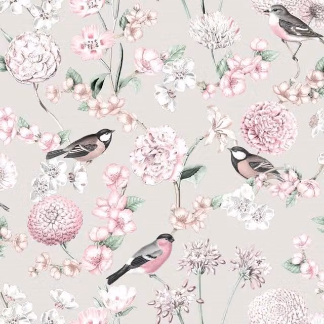 Debona Limoges Floral Bird Wallpaper in Beige, Yellow and Multicolour
