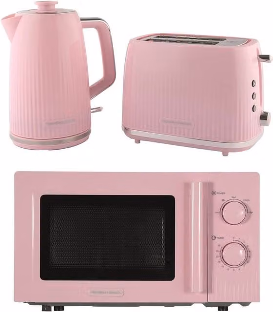 Hamilton Beach Miami Kettle, Toaster and Microwave Set in Flamingo Pink