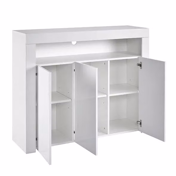 MMT Furniture Designs Moderna Sideboard Cabinet with Integrated LED Lighting, White, W: 116 cm, H: 93 cm, D: 35 cm – 2