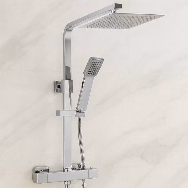Bathroom Kingdom Menai Premium Chrome Square Thermostatic Rain Shower Set in Silver
