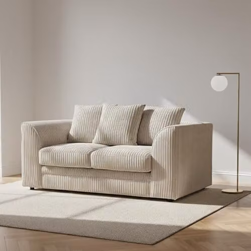 Bliss Furniture Jumbo Cord 2-Seater Sofa in Beige with Scatter Cushions and Removable Covers, W/D/H: 155 x 75 x 87 cm – 2