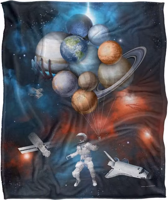 Reinders Astronaut Solar System Balloons Super Soft Fleece Throw Blanket, White and Multicolour, W/D/H: 152 x 127 cm – 1