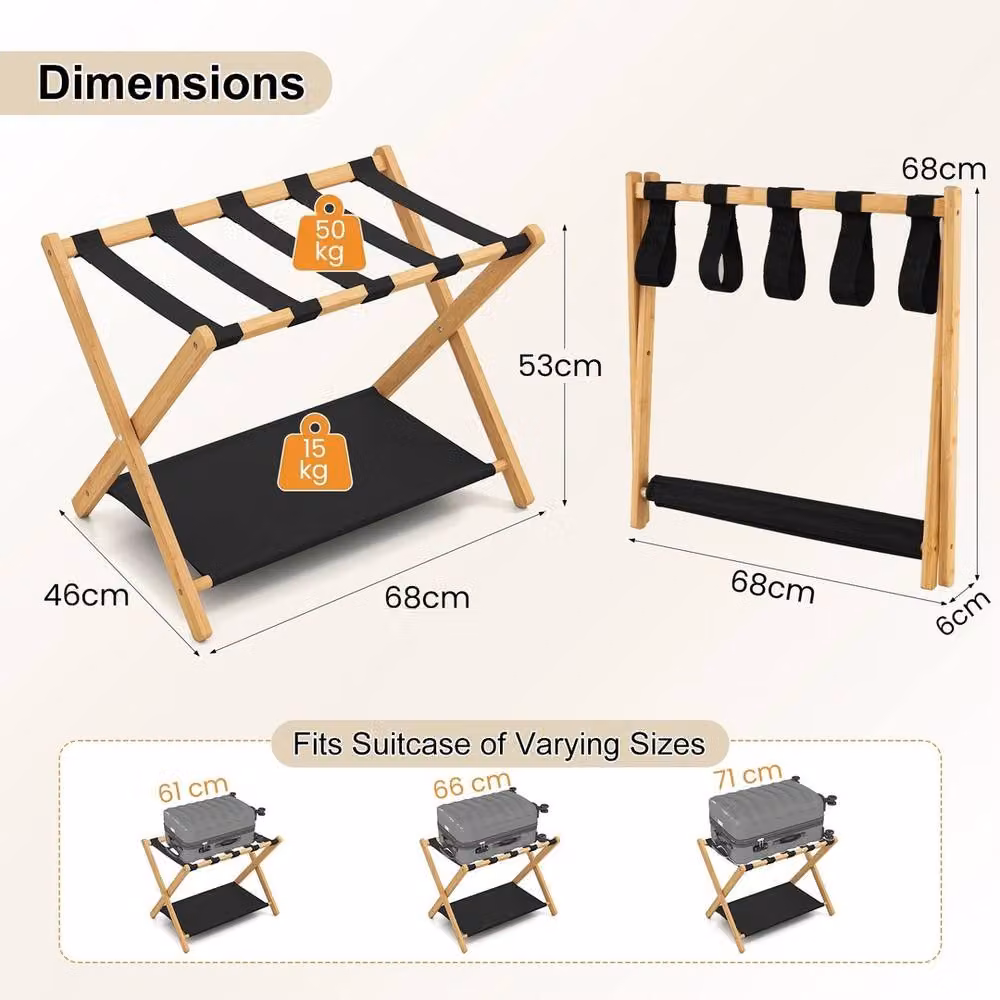 VOGREX 2 Pack Black Bamboo Luggage Racks – 3